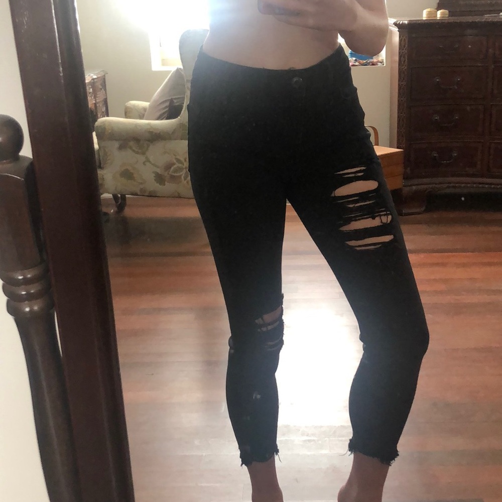 American Eagle high rise black distressed jeans